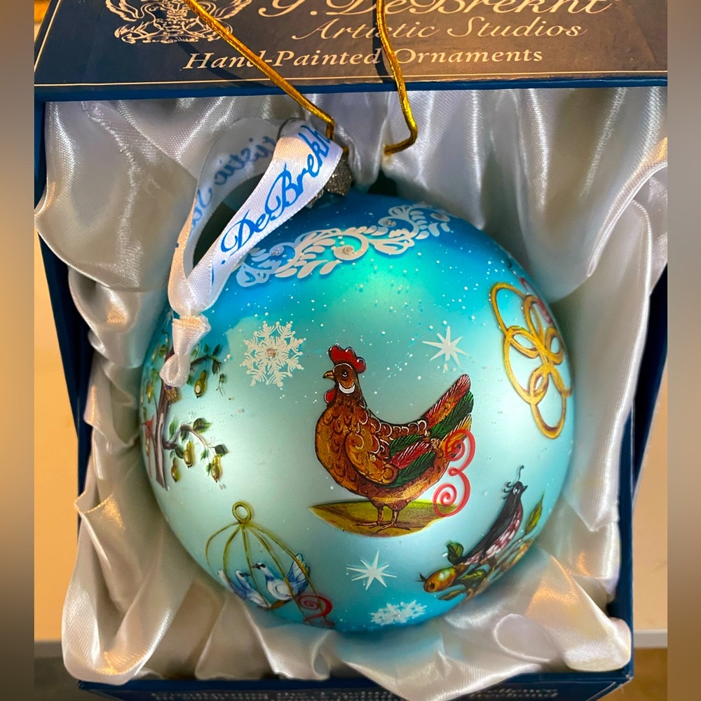 G DeBrekht Christmas Hand-Painted Ball 6" Ornament Turquoise 12 Days Christmas